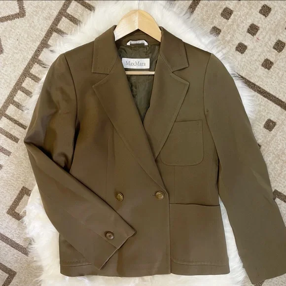 MaxMara Olive Wool Military Blazer Size 6 - Picture 2 of 15